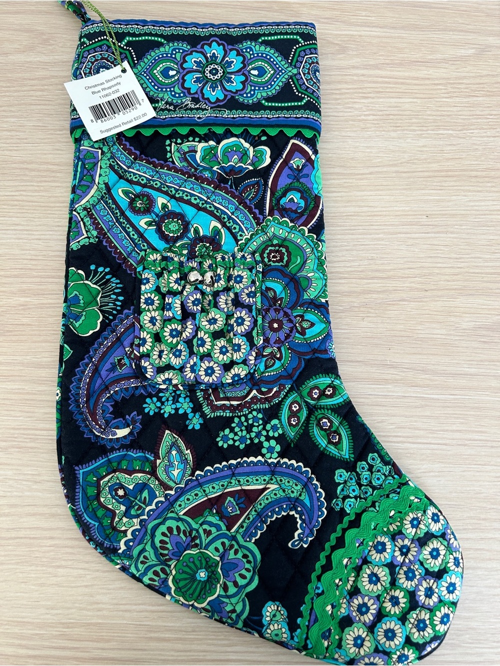 Vera Bradley Teal & Blue Paisley Quilted Holiday Stocking-BLUE RHAPSODY-NWT